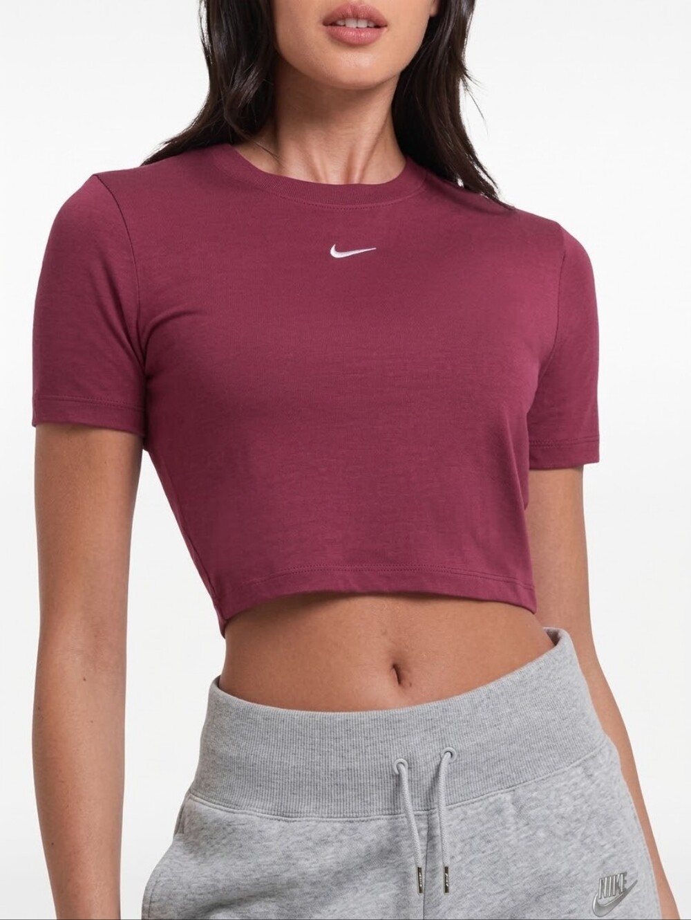 Nike Slim Fit Cropped Tshirt Rosewood Purple White Swoosh Womens Size Small Top